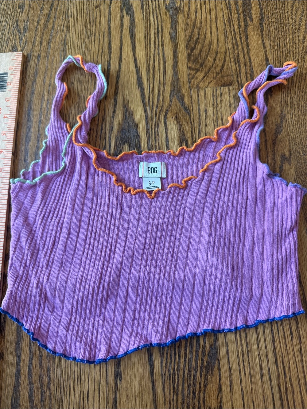BDG Lavender Ribbed Crop Tank with Multicolor Lettuce Trim